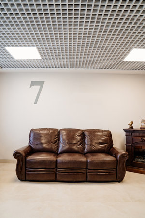 brown leather sofas for home and office. upholstered furniture store.の写真素材