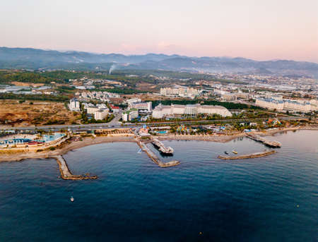 the sea, pier and beach of the Turkish hotel. tourism and recreation by the sea.のeditorial素材