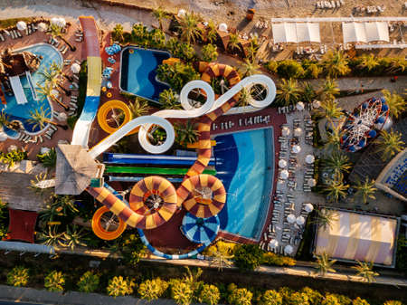 a large water park on the sea coast. entertainment and recreation at the resort.のeditorial素材