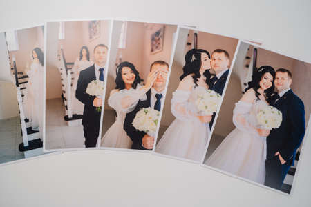 printed on paper photos of the bride and groom.の写真素材