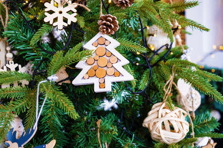 decorated branch of Christmas tree. eco styleの写真素材