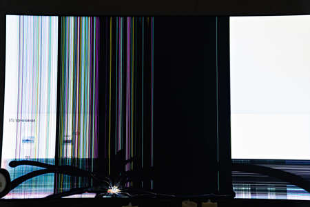 Broken LCD TV monitor. repair of broken equipment.の写真素材