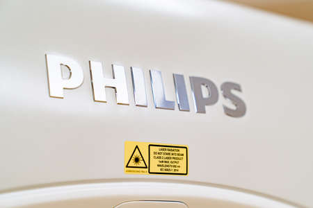 Large silver color logo philips on the equipment.のeditorial素材