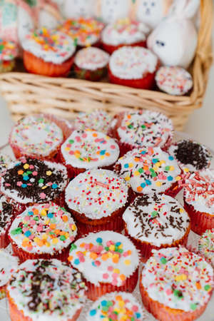 sugar glaze on Easter cakes or muffins. a traditional sweet treat.の写真素材