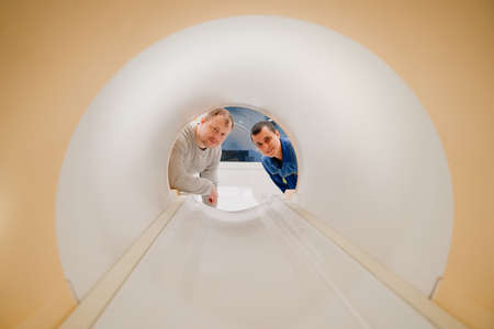 installer engineers of mri apparatus in scanner.の写真素材