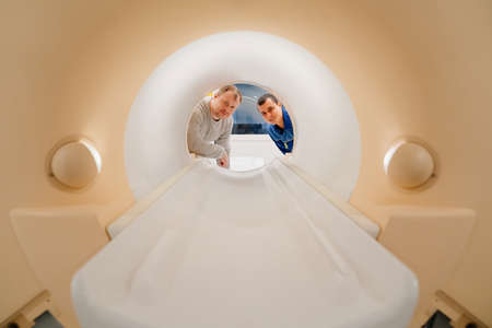 installer engineers of mri apparatus in scanner.の写真素材