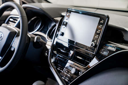 interior of new Toyota camry. dealership of Toyota cars. buying and selling carsのeditorial素材