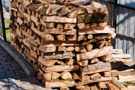 Logs. stacked firewood for kindling a fireplace or barbecue.