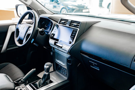 interior of new Toyota land cruiser prado. dealership of Toyota cars. buying and selling carsのeditorial素材