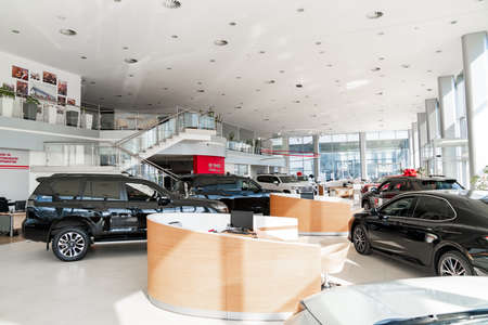 premises of the dealership of Toyota cars. buying and selling cars.のeditorial素材
