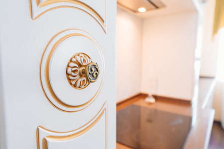 furniture elements. interior of large and spacious kitchen in classic style.の写真素材