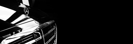 banner. mercedes car icon on a black background. dealer center.のeditorial素材