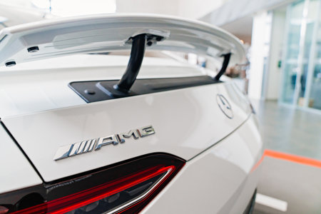 tail light. a white Mercedes AMG car. luxury cars.のeditorial素材