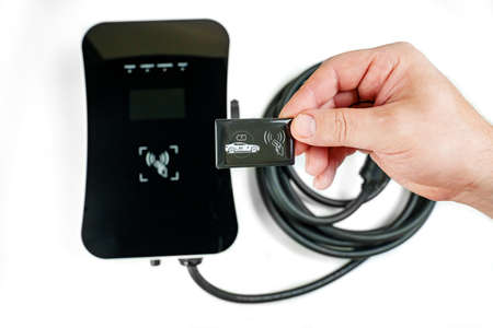 a new electric car charger on a white background.
