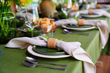 beautiful setting of a large table. table decoration.