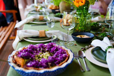 beautiful setting of a large table. table decoration.