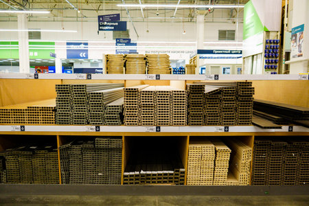 Terrace board on racks in the hardware store.