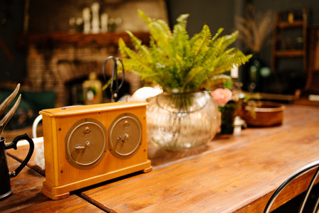 cozy and beautiful details for decorating the interior on a wooden tableの写真素材