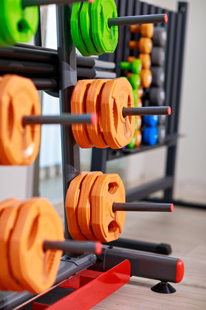 stand for barbell discs and dumbbells for the gym.の写真素材