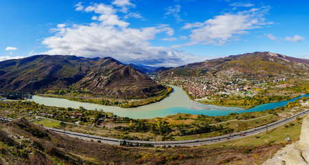 near the city of Mtskheta, the Aragvi River flows into the Kura River. Georgia.の写真素材