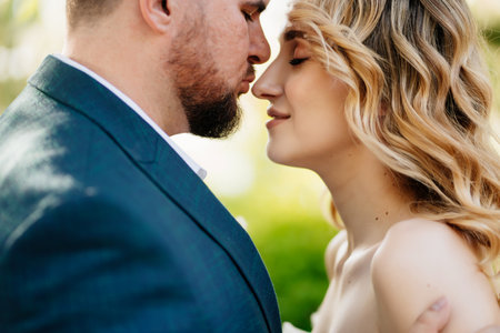 profiles of tender and loving bride and groom.の写真素材