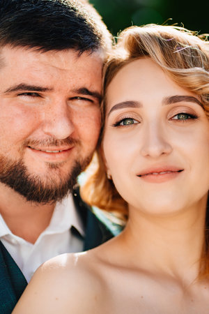 portrait of lovers and happy bride and groom.の写真素材