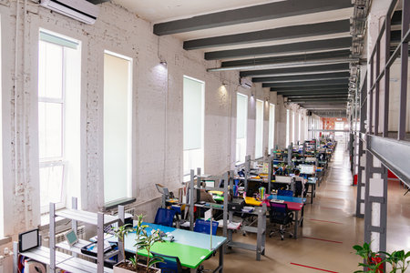 A top view of a large open office space. modern workplaces without partitions.