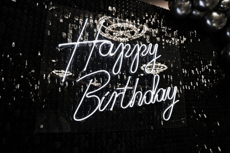 inscription Happy Birthday is made of LEDの写真素材