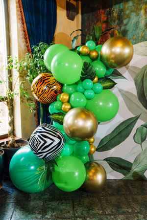 Decoration of multi-colored balloon decor for a holidayの写真素材