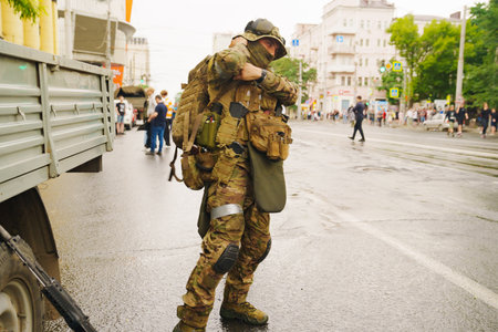 the streets of during the attempted military coup in Rostov-on-Don Russia.のeditorial素材