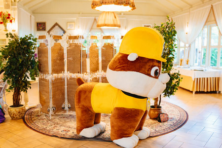 Life-size doll of the cartoon character Paw Patrol at a childrens party.のeditorial素材