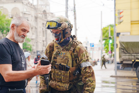 the streets of during the attempted military coup in Rostov-on-Don Russia.のeditorial素材