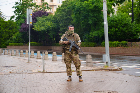 the streets of during the attempted military coup in Rostov-on-Don Russia.のeditorial素材