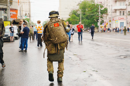the streets of during the attempted military coup in Rostov-on-Don Russia.のeditorial素材