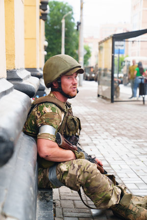 the streets of during the attempted military coup in Rostov-on-Don Russia.のeditorial素材