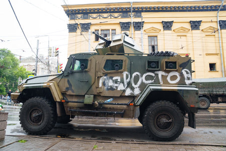 the streets of during the attempted military coup in Rostov-on-Don Russia.のeditorial素材