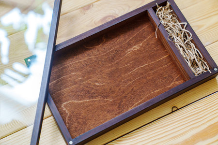 Wooden box with glass lid to give beautiful photos.の写真素材