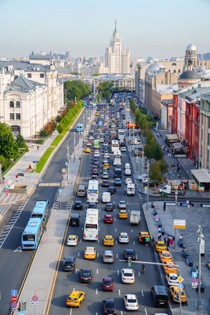 he top view of the road in the center of Moscowのeditorial素材