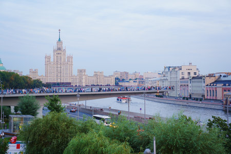View of the soaring bridge in Zaryadye Park in Moscow.のeditorial素材