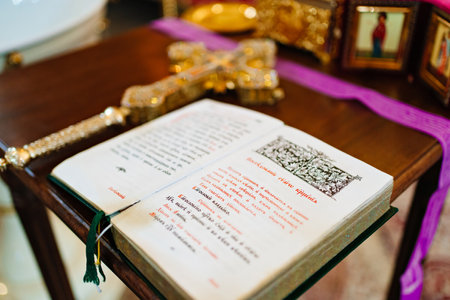a prayer book in the church for the service.