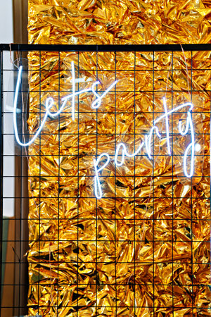 Shiny photo zone with LED strip lettering.の写真素材
