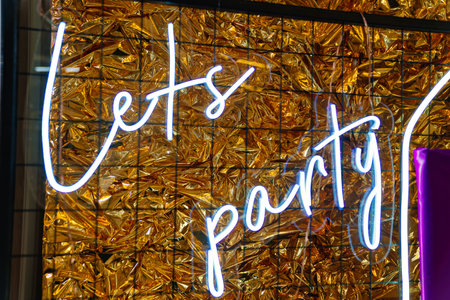 Shiny photo zone with LED strip lettering.の写真素材