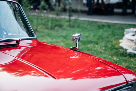turn signal lamp of a red retro car.の写真素材