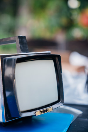 Portable retro Philips TV. Vintage home appliances.のeditorial素材