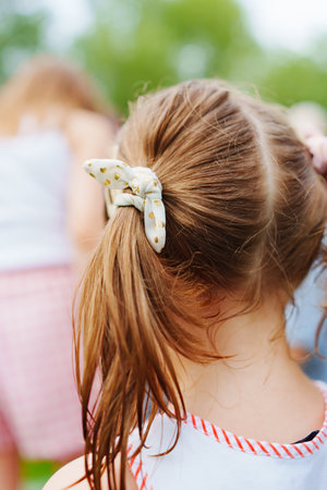 without a face. The back of a girls head with two ponytails.の写真素材
