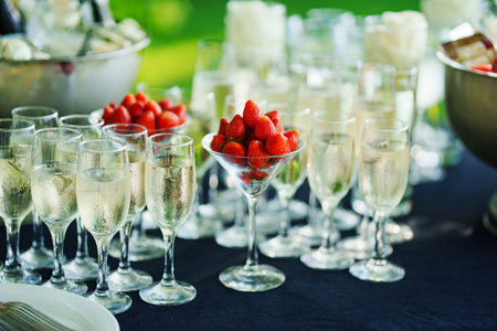 Strawberries in a glass as an appetizer for champagne at a banquet.の写真素材
