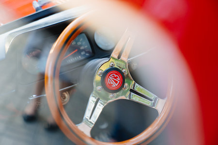 Vintage car steering wheel. Soviet automobile industry.