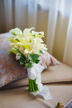 Small wedding bouquet of calla.の写真素材