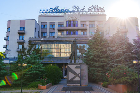 The facade of the Marins Park Hotel in the center of Rostov-on-Don.のeditorial素材