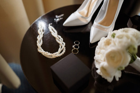 Traditional accessories of the bride and groom for the wedding day.の写真素材